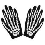 Sibba Gloves Halloween Hands Costumes 1 Pair Ghost Cosplay Skull Claws Horror Bone Scary Full Long Fingers Party Decor Rider Mittens Adults Women Men(black,short)