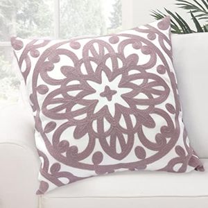 Alysheer Embroidered Decorative Throw Pillow Cover 18x18, Cozy Fashion Mandala Knit Pattern, Soft 100% Cotton Pale Mauve Grey Cushion Case for Sofa Couch Bedroom Gifts (Dusty Taro)