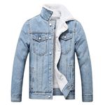 LZLER Men's Fleece Jean Jacket Winter Cotton Sherpa Lined Denim Fur Trucker Jacket, Light Blue, Large