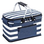 KEFOMOL Insulated Picnic Basket,Portable Collapsible Cooler Bag, 26L Grocery Basket with Lid,2 Sturdy Handles,Storage Basket for Picnic,Food Delivery,Take Outs,Market Shopping,Travel (Stripe)