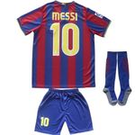 MARETOO Barcelona Vintage 2009 Leo #10 Kids Limited Edition Home Soccer Jersey & Shorts Socks Gift Set Retro Youth Sizes (Blue/Red, 28)