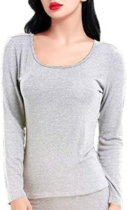 LIQQY Women's Ultra Thin Scoop&Crew Neck Undershirt Long-Sleeve Thermal Underwear Shirt Top (Small, Grey Heather)