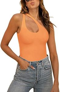 REORIA Women's Summer Sexy One Shoulder Cutout Front Sleeveless One Piece Tank Tops Backless Thong Bodysuits Leotards for Going Out Orange Medium