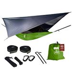 Oak Creek Camping Hammock and Accessories. Complete Package Includes Mosquito Net, Rain Fly, Tree Straps and Portable Lightweight Compression Sack. Weighs Only 4 Pounds. (Lime Green)