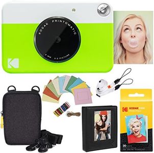 Kodak Printomatic Instant Camera Bundle (Green) Zink Paper (20 Sheets) - Case - Photo Album - Hanging Frames.