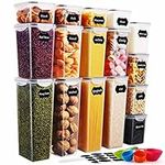 16 Pack Airtight Food Storage Containers Set-Kitchen and Pantry Organization, BPA-Free Plastic Containers with Lids for Dry Food, Cereal, Flour & Sugar, Include Labels, Marker & Spoon Set