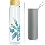 Ferexer Borosilicate Glass Water Bottle with Bamboo Lid and Neoprene Sleeve，Reusable Glass Dirinking Bottle Wide Mouth BPA Free 600 ml / 1 Litre / 1l (1000ml, Bird 1l)