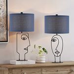 WOXXX Table Lamps for Living Room Set of 2 Industrial Farmhouse Table Lamp with Blue Shade Modern Black Table Lamps for Bedroom Office Kids Room Home Nightstand Lamps Bedside Lamp Desk Lamp (2 Pack)