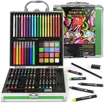 ARTEZA Kids Painting & Drawing Kit, 75-Piece Bundle, 18 Mini Colored Pencils, 16 Watercolor Paints, 14 Oil Pastels, 14 Crayons