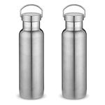 Neihepal 20 oz Insulated Water Bottles Bulk 2 Pack,Stainless Steel Double Wall Sport Bottle with Lid of Handle,Metal Reusable Thermoses Flask with Cup Cap for School,Cyclists,Gift (Silver,Set of 2)