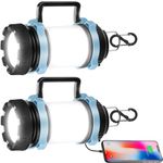 2 Pack Camping Lights,Rechargeable LED Torch,1000 Lumen Outdoor Spotlight Searchlight, High Power Camping Lantern for Tents, Hiking, Fishing, Power Cut, Emergency