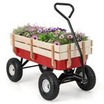 Giantex All Terrain Cargo Wagon Wood Railing Kids Children Garden Air Tires Outdoor Red