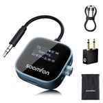 SOOMFON Bluetooth 5.3 Transmitter Receiver, 2-in-1 Airplane Bluetooth Adapter, Plug & Play for 2 Airpods/Headphones, 3.5mm Jack Headphone Adapter for Airplane TV Travel Flight Speakers Gym