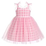 Baby Girls' Pink Plaid Dresses 1st First Birthday Party Dress Halloween Costume Toddler Kids Self Tie Bowknot Spaghetti Straps Tulle Tutu Dress Wedding Flower Girl Evening Pageant Pink Gingham 12-18M