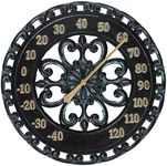 Lily's Home Hanging Verdigris Wall Dial Thermometer, Ideal for Indoor and Outdoor Use, Black (13 Inches)