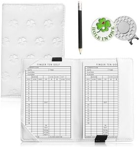 VEASAERS Golf Scorecard Holder Leather Yardage Books Cover with 1 Free Pencil Hat Clip Ball Markers, Deluxe Pocket Recording Score Card Covers Stay Organized Gift (White Kit)