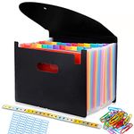 File Organiser, A4 Document Organiser 24 Pockets, Twill Expanding Accordion Filing Folders, File Storage Box with Lid, Labels and Clips (Black-C)