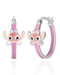 Lilo & Stitch Hoop Earrings for Women, Silver Flash-Plated Enamel Earrings, Stitch Jewelry Official License, Disney Earrings, Brass, crystal