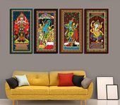 IMAGING CANVAS ® Odisha Traditional Pattachitra Indian God Framed Wall Hanging Oil Painting (Multicolour, 12x24 Inches) -Set of 4