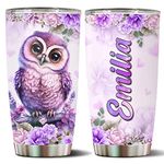 WONWIX Personalized Owl Tumbler Customized Name Owls Mug Gifts For Men Women Custom Water Bottle Cups 20oz Gift For Girls Valentine Birthday Christmas Insulated Stainless Steel Coffee Cup With Lid