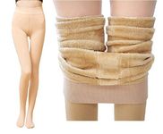 Alexvyan Warm Women Thick Fur Lined Fleece Slim Fit Legging Warm Winter Thermal Soft Leggings (Beige)