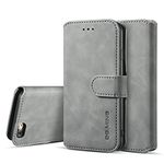 UEEBAI Case for iPhone 6 6S, Luxury PU Leather Case Vintage Wallet Flip Cover TPU Inner Shell [Card Slots] [Magnetic Closure] Stand Function Folio Shockproof Full Protection for iPhone 6/6S - Grey