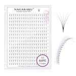 NAGARAKU Premade Fans Eyelash Extensions 320 Fans 5D Volume 0.07mm C curl 11mm Sharp Narrow Stem Clusters Thin Pointy Base Russian Pre Fanned Fluffy Matte Black