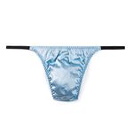 SilRiver Men's Silk Satin Thong Pouch T - Back Bikini G-String Underwear (L/XL, Sky Blue)