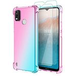 Osophter for Nokia C21 Plus Case Clear with 2pcs Screen Protector Transparent Reinforced Corners TPU Shock-Absorption Flexible Cell Phone Cover for Nokia C21 Plus(Pink Teal)