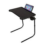 Table-Mate Ultra Folding TV Tray Table and Cup Holder, Adjustable to 6 Heights and 3 Angles with Device Holder (Black)