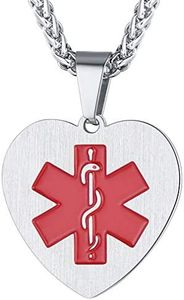 FaithHeart Man Medical Alert Necklace Customize Medical ID Pendant Necklaces for Dad with 24 in Wheat Chain Silver