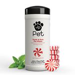 John Paul Pet Tooth and Gum Pet Wipes for Dogs and Cats, Infused with Peppermint Oil, 7" x 7" Sheets in 45-Count Dispenser