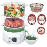 STEEMO MULTI STEAM COOKER FOOD STEAMER VEGETABLE STEAMERS with NON STOP SOUP CUM SPROUT MAKER and NEW 30 SEC. TURBO STEAM GENERATOR (Transparent)