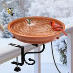 Hpycohome Heated Bird Bath, 75W Thermostatically Controlled Adjustable 3.7 Inches Clamp All Seasons Available Heated Bird Bath for Deck Railing for Outdoor Garden Yard Patio Decoration, Terracotta