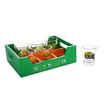 Ek Do Dhai Killer Shot Glass tray set with 6 Clear Premium Shot Glasses, 60 ML Circular Shot Glasses, Printed Designer Party Shot Glass (6) with Wooden Green Tray