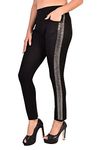 InstaCrysta Jeggings Pants Women's Slim fit Stretchable Pant with Pocket Design Double Stone hot fix Crystal Work Color Black Size - 40