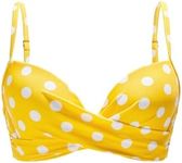 Aqua Eve Women Underwire Bikini Top Only Push Up Swim Top Bra Swimsuit Tops Padded Bathing Suit Top, Yellow Polka Dot, Large