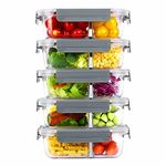 5pack 33oz Glass Container Food Storage 2 Compartments, Airtight Lunch Containers Bento Boxes with Snap Locking Lids for Microwave, Oven, Freezer, Pantry Kitchen Storage Containers