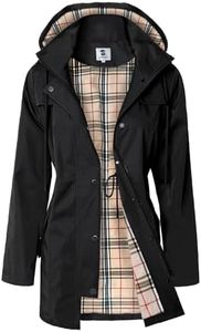 SaphiRose Women's Long Hooded Rain Jacket Outdoor Raincoat Windbreaker(Black,Medium)