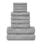 Lions Towels Family Bale Set - 10 Piece 100% Egyptian Cotton, 4x Face 4x Hand 2x Bath Towel, Premium Quality Highly Water Absorbent Bathroom Accessories, Machine Washable, Silver, 544753