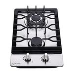 Bakysso Gas Cooktop 12 Inch, Built-in Stainless Steel Gas Stove 2 Burners Gas Stovetop Dual Fuel LPG/NG Convertible Gas Hob for RVs, Apartments, Outdoor