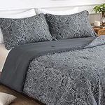 KaceMoo Grey Queen Paisley Comforter Set - Lightweight Microfiber Printed Bedding Comforter Set Queen Size Soft & Breathable Floral Queen Down Alternative Reversible Comforter Cover All Season Use