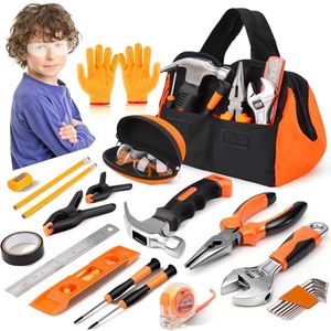 27-Piece Orange Kids Tool Set with Tool Storage Bag, Real Hand Tool Kit for Boys & Girls, Children Learning Tools for DIY Building, Woodworking and Construction, 6+ Years Old Birthday Valentines Gift