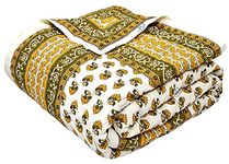 AUROSTYLE 400 GSM Jaipuri Butta Hand BlockPrint and Rajasthani Traditional Screen Printed Summer and Winter Cotton Double Bed Quilt Razai - King Size - 90 X 105 Inch (Double Bed, Design 9)