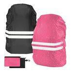 flintronic Backpack Waterproof Cover, 2 Pack Reflective Rucksack Cover, High Visibility Backpack Cover for Cycling, Running & Hiking (M 30-40L, Black & Pink)