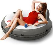 QPAU Inflatable Tube, 0.4 mm Thickened Puncture-Resistant Heavy Duty Float, River Raft with Ergonomic Backrest, Mesh Bottom & 2 Cup Holders for Family Friends Lake Float