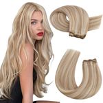 Moresoo Blonde Weft Hair Extensions Caramel Blonde with Platinum Blonde Human Hair Weft 20 Inch Sew in Hair Extensions Fashion 100g/Pack #14/613