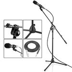 PYLE PMKSM20 Dynamic Microphone with Tripod Stand Adjustable Height 2.6-5.1 Includes 15 ft XLR Cable