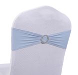 MDS Pack of 100 Spandex Chair Sashes Bow sash Premium Stretch Chair Cover Band with Buckle Slider Elastic Chair Ties for Wedding and Events Decoration Spandex Slider Sashes Bows - Baby Blue