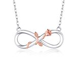 BlingGem Necklace for Women 925 Sterling Silver Rose Gold Plated Infinity Rose Flower Pendant Beauty Love Jewelry Birthday Anniversary Mothers Gift for Women Mom Daughter